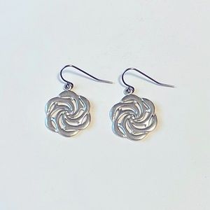 Silver Flower Drop Earrings